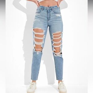 American Eagle Stretch Ripped Mom Jean High‎ Waist 4041 Size 16 Short Streetwear